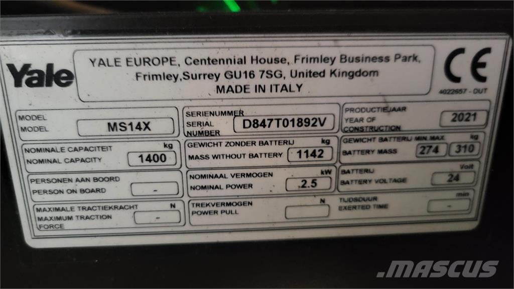 Yale MS14X-IL شاحنات مناولة ذاتية الدفع