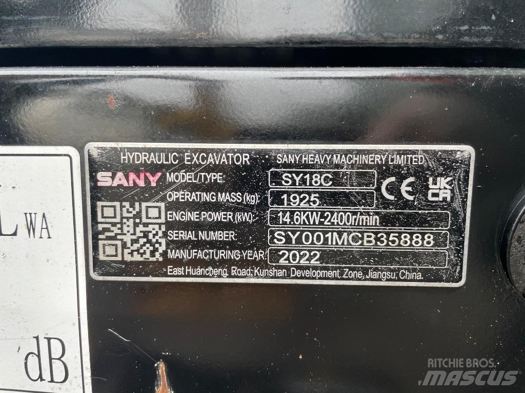 Sany SY 18 C حفارات صغيرة أقل من 7 طن (حفارات صغيرة)