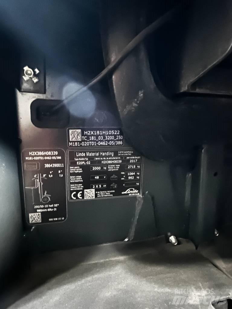 Linde E20PL/386-02 شاحنات ذات رافعات شوكية تعمل بالكهرباء