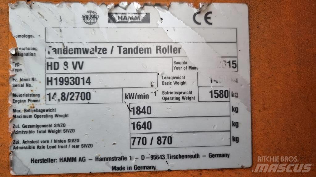 Hamm HD 8 VV, Vält مداحل ثنائية الاسطوانة