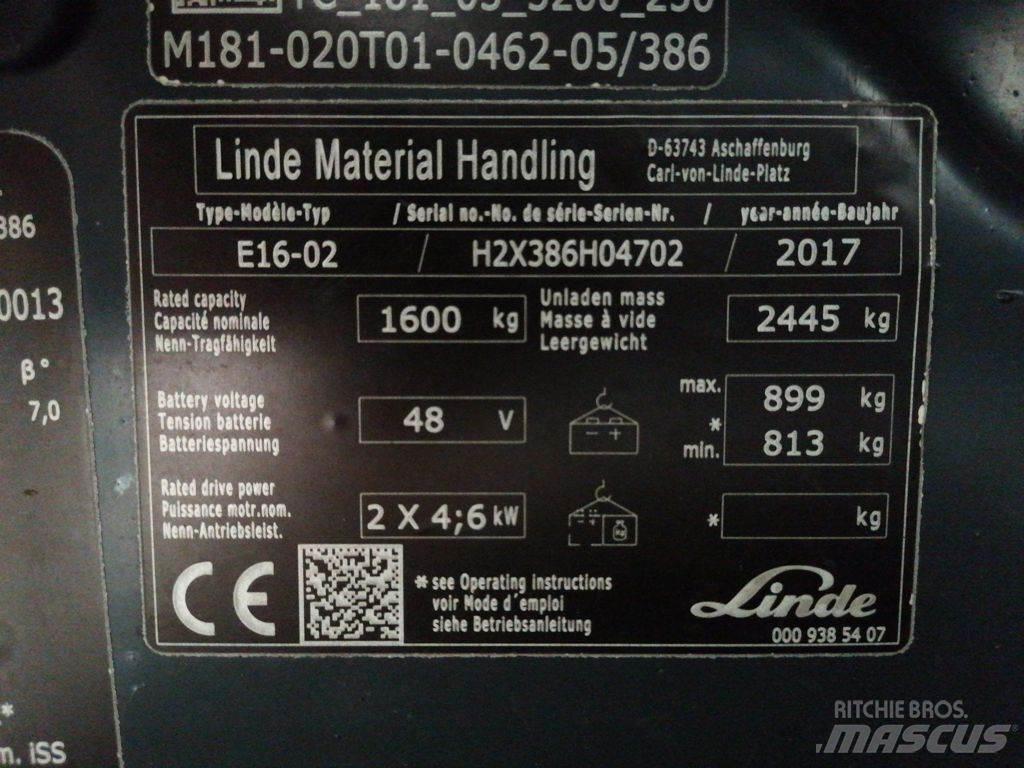 Linde E16-02 شاحنات ذات رافعات شوكية تعمل بالكهرباء