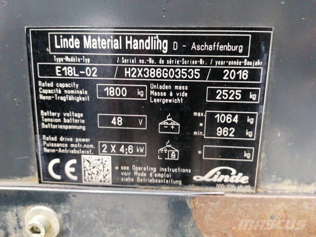 Linde E18L-02 شاحنات ذات رافعات شوكية تعمل بالكهرباء