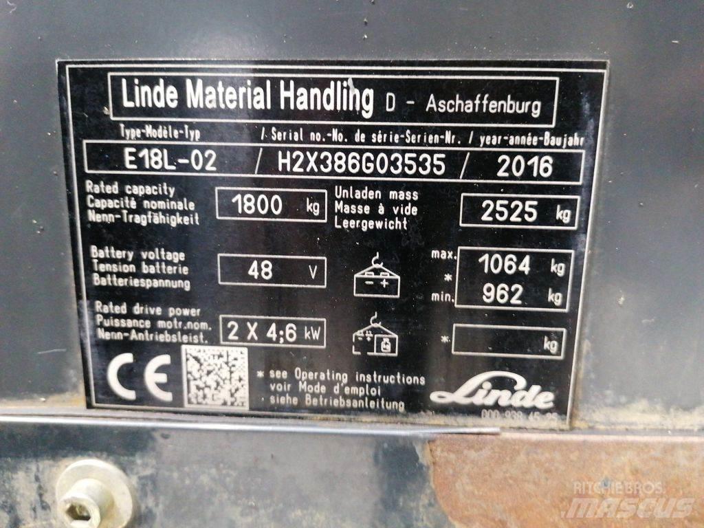 Linde E18L-02 شاحنات ذات رافعات شوكية تعمل بالكهرباء