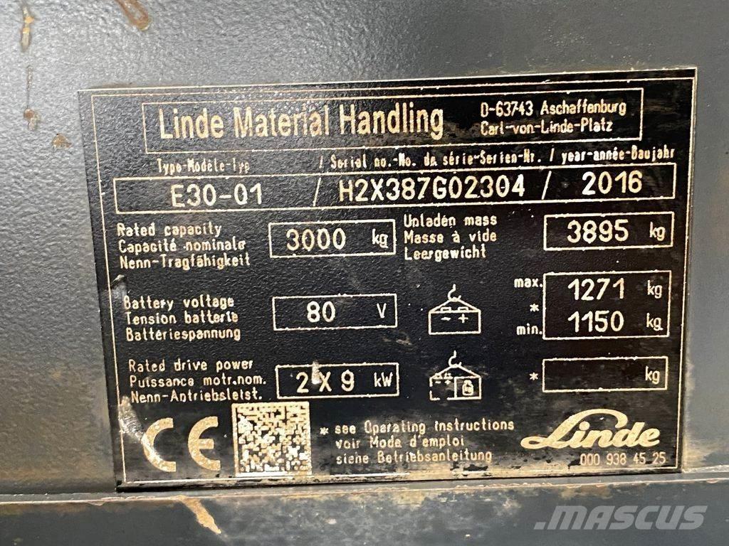 Linde E30-01 شاحنات ذات رافعات شوكية تعمل بالكهرباء