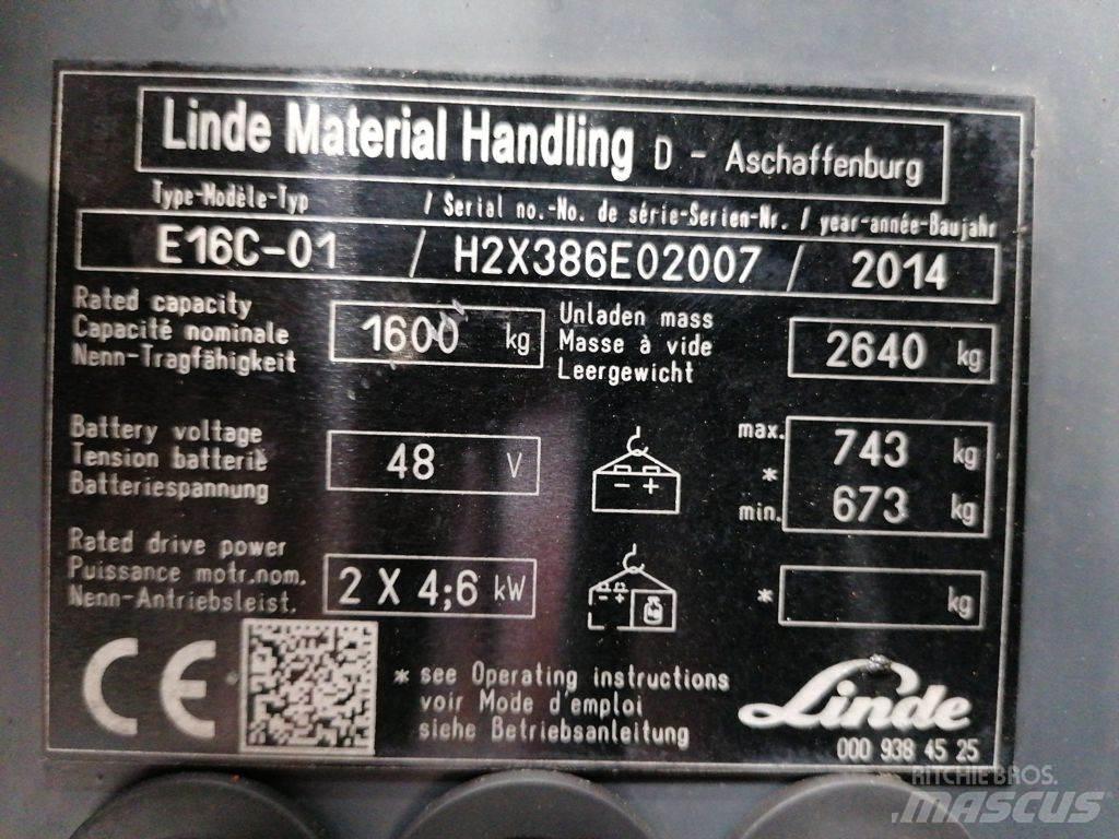 Linde E16C-01 شاحنات ذات رافعات شوكية تعمل بالكهرباء