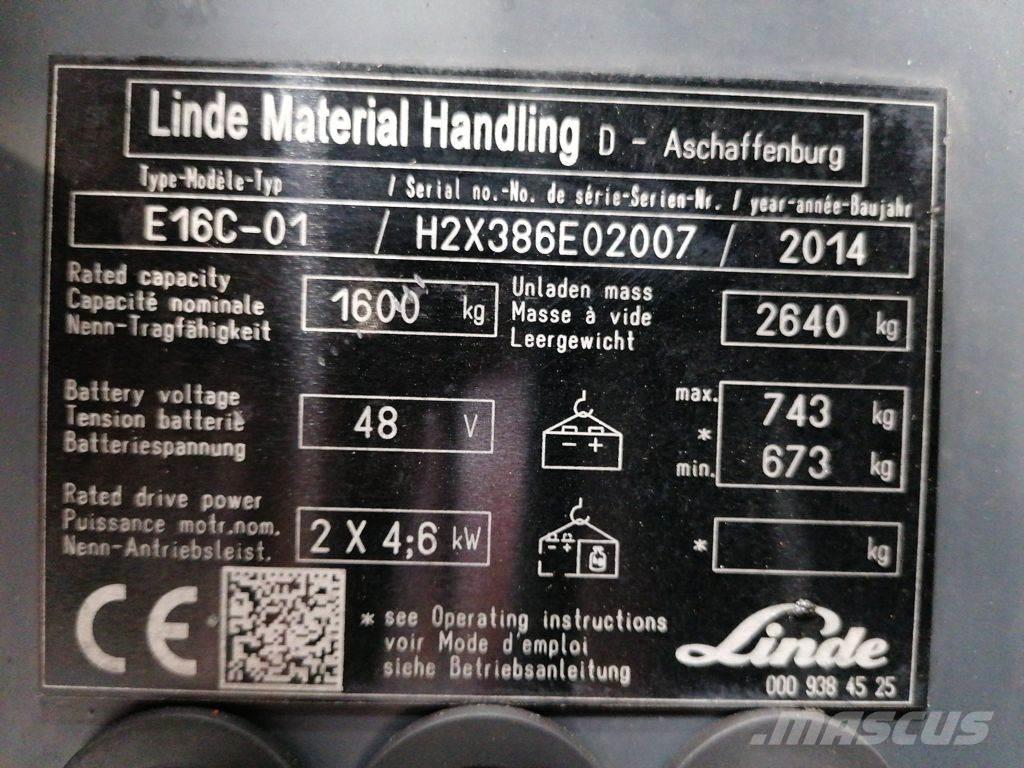Linde E16C-01 شاحنات ذات رافعات شوكية تعمل بالكهرباء