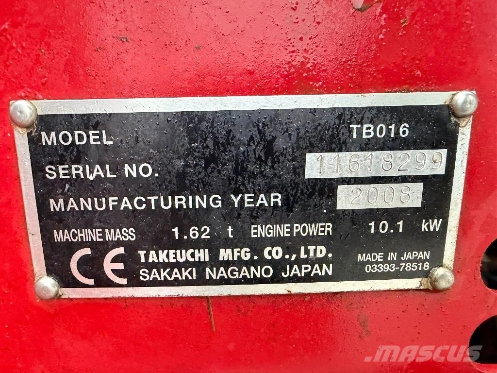Takeuchi TB 016 حفارات صغيرة أقل من 7 طن (حفارات صغيرة)