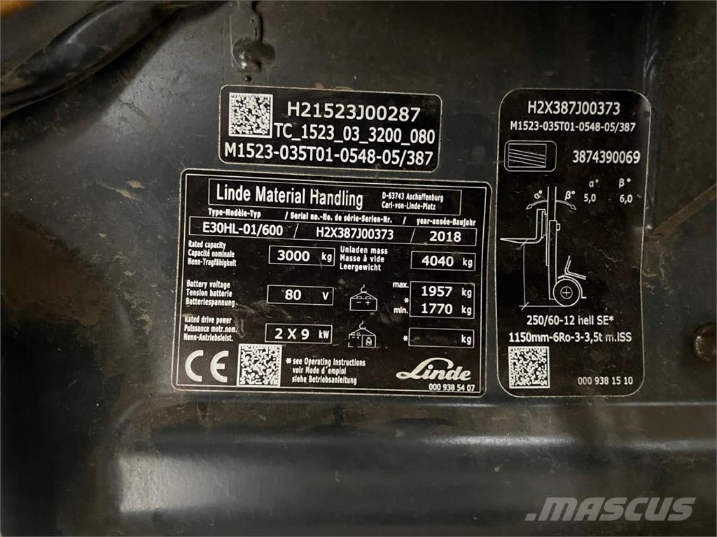 Linde E30/600HL شاحنات ذات رافعات شوكية تعمل بالكهرباء
