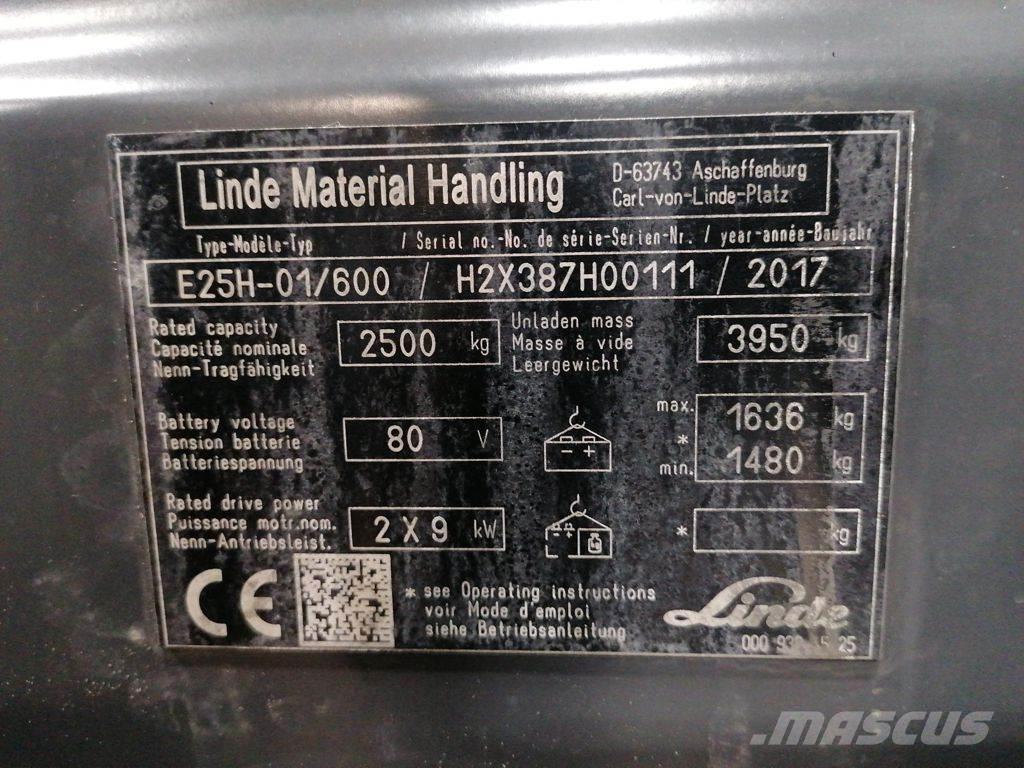 Linde E25H-01/600 شاحنات ذات رافعات شوكية تعمل بالكهرباء