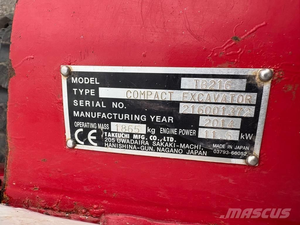 Takeuchi TB 216 حفارات صغيرة أقل من 7 طن (حفارات صغيرة)