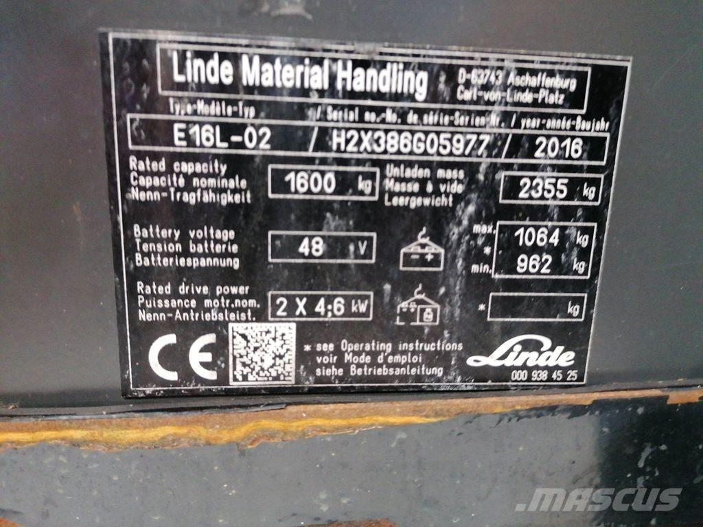 Linde E16L-02 شاحنات ذات رافعات شوكية تعمل بالكهرباء