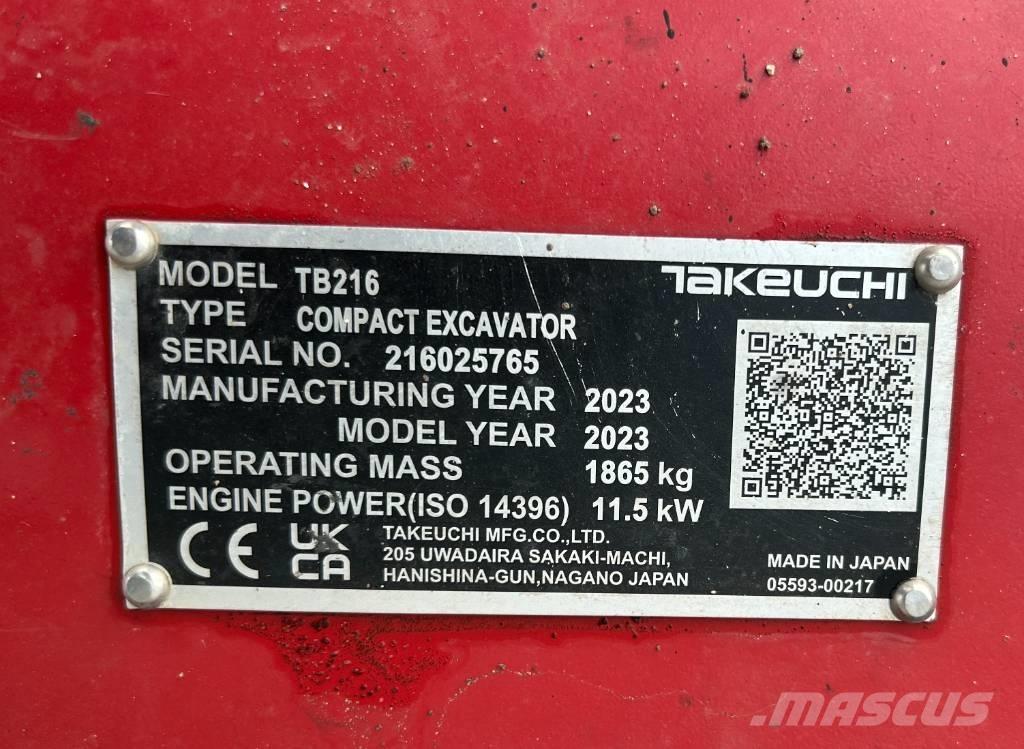 Takeuchi TB 216A V4 حفارات صغيرة أقل من 7 طن (حفارات صغيرة)