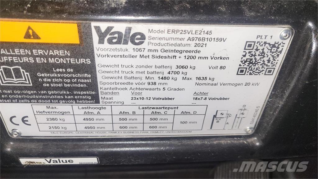 Yale ERP25VL 2021 شاحنات ذات رافعات شوكية تعمل بالكهرباء