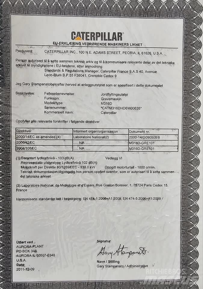 CAT M 316 D حفارات بعجل