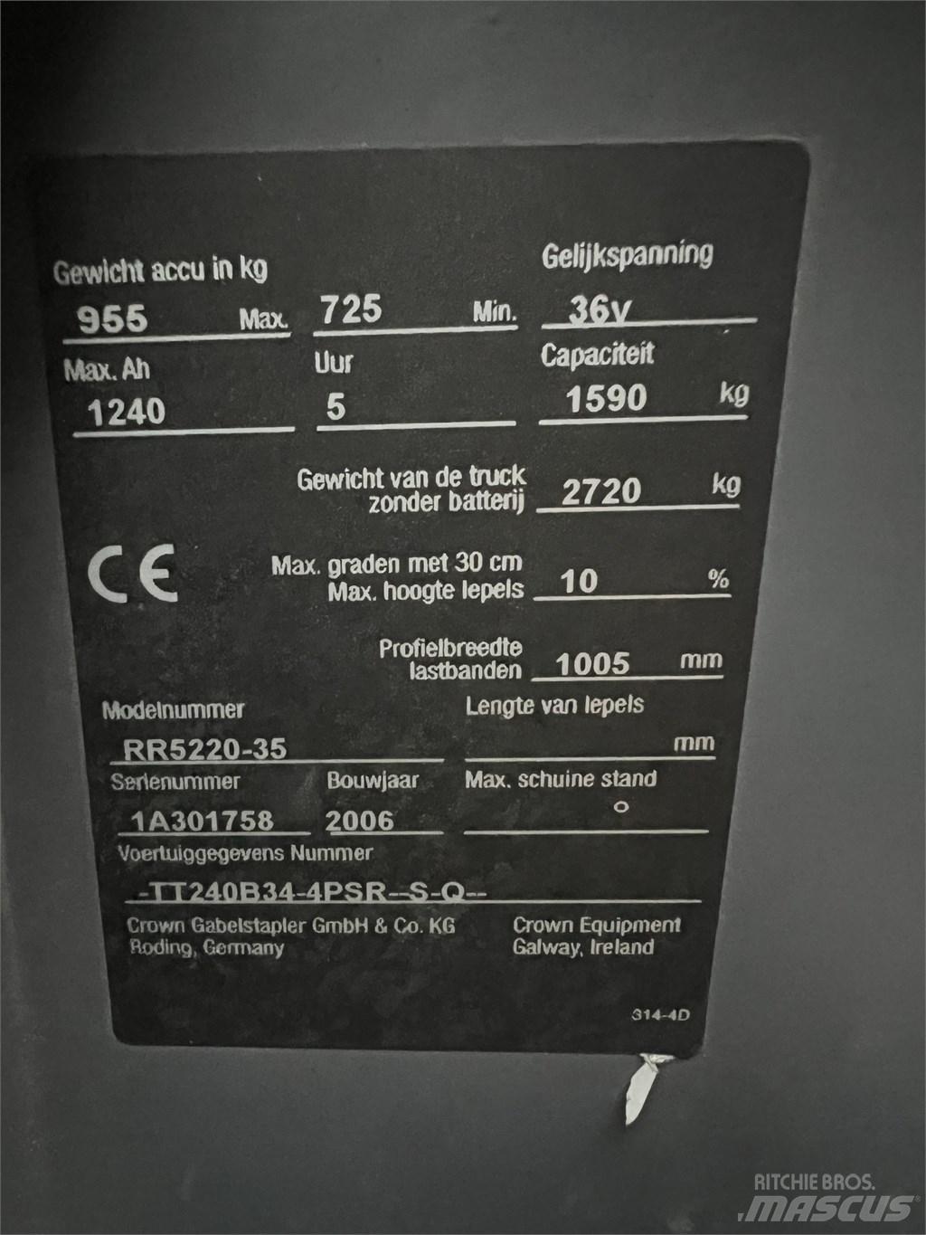 Crown RR 5220-35 شاحنات ذات رافعات شوكية تعمل بالكهرباء