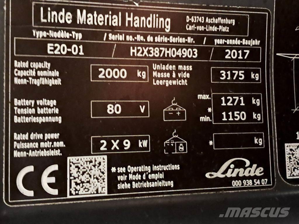 Linde E20-01 شاحنات ذات رافعات شوكية تعمل بالكهرباء
