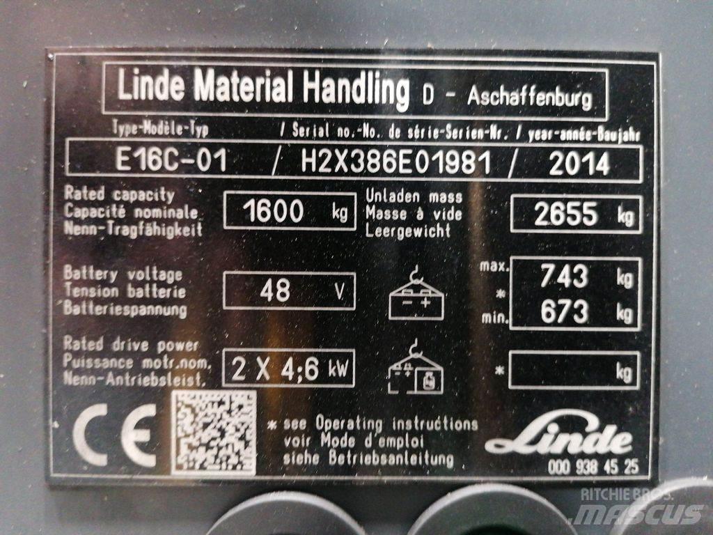 Linde E16C-01 شاحنات ذات رافعات شوكية تعمل بالكهرباء