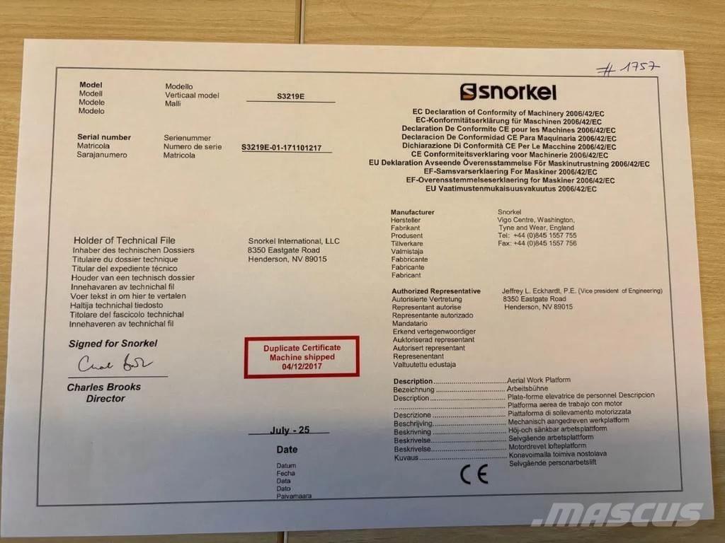 Snorkel S3219E رافعات مقصية الشكل