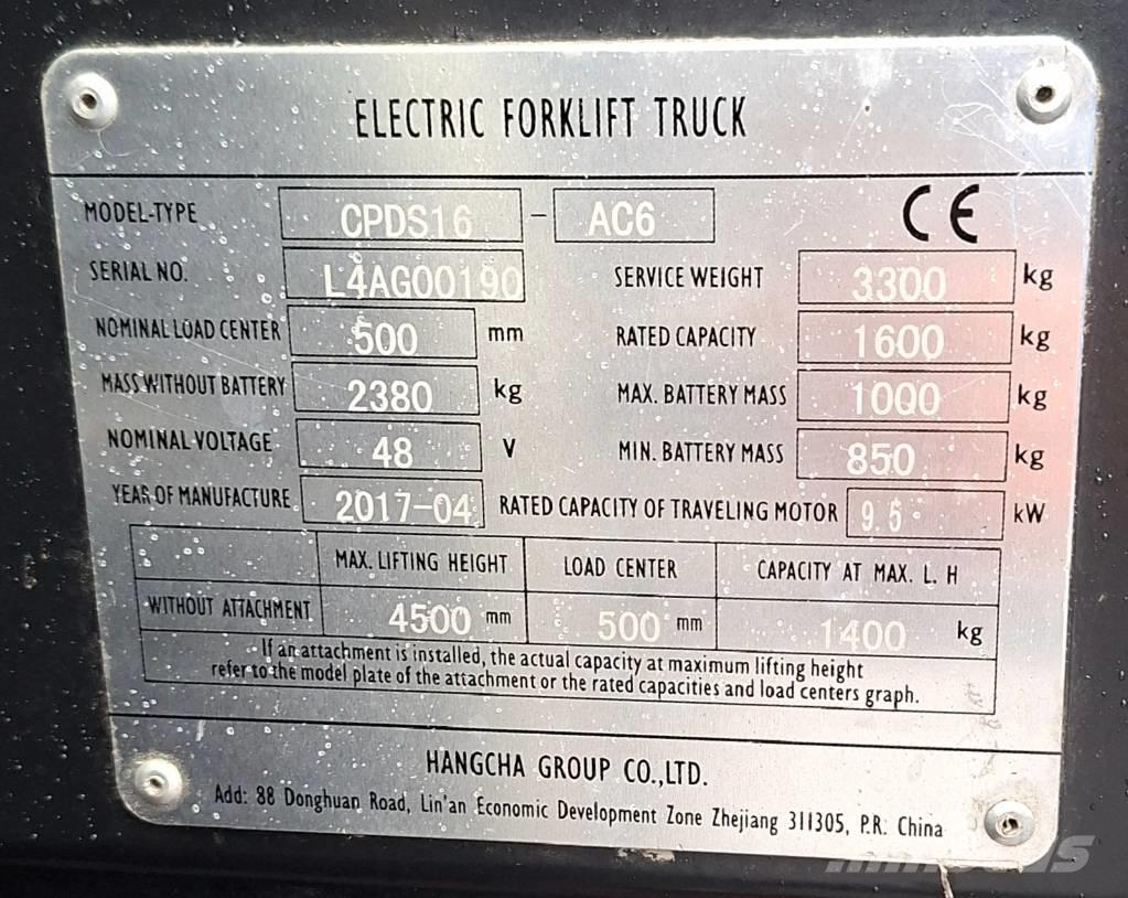 Hangcha CPDS16-AC6 شاحنات ذات رافعات شوكية تعمل بالكهرباء