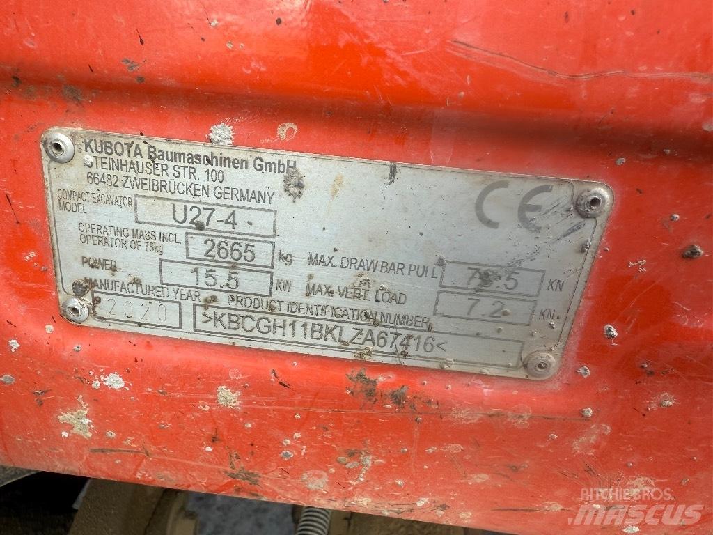 Kubota U 27-4 حفارات صغيرة أقل من 7 طن (حفارات صغيرة)