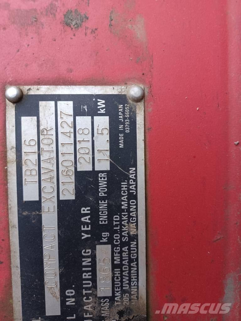 Takeuchi TB 216 حفارات صغيرة أقل من 7 طن (حفارات صغيرة)