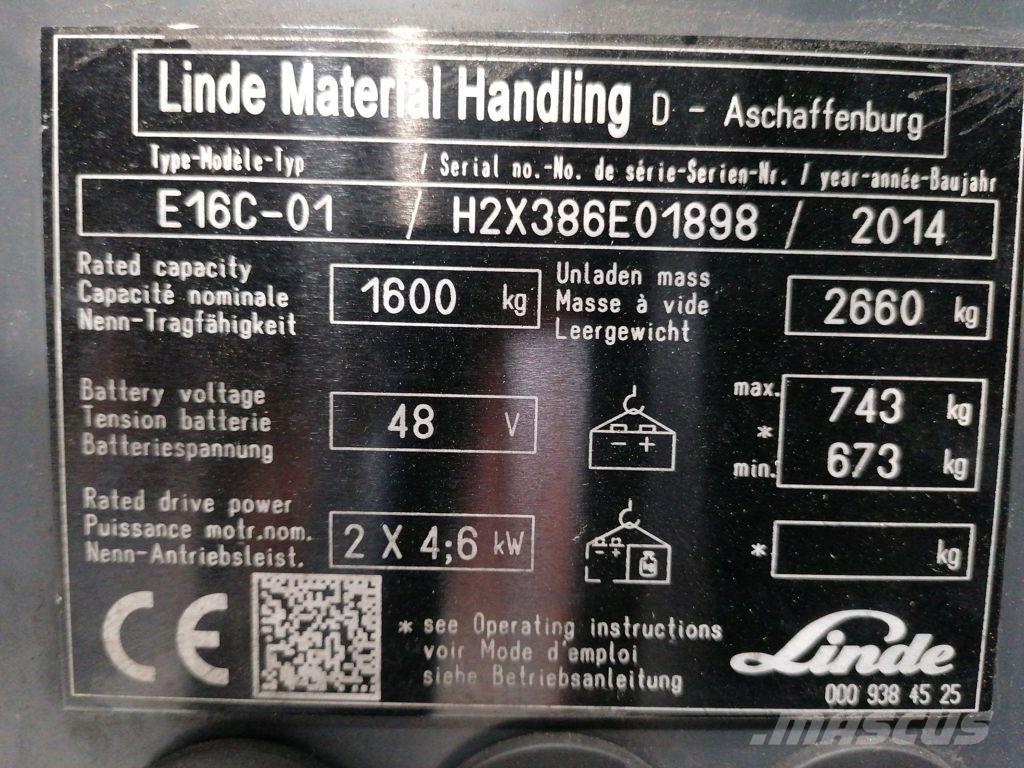 Linde E16C-01 شاحنات ذات رافعات شوكية تعمل بالكهرباء