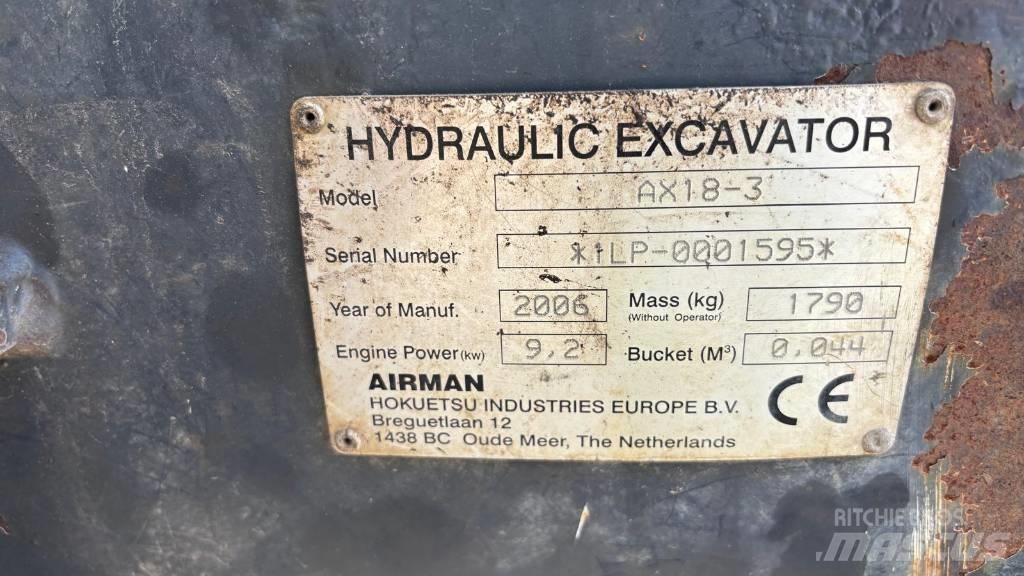 Airman AX 18-3 حفارات صغيرة أقل من 7 طن (حفارات صغيرة)
