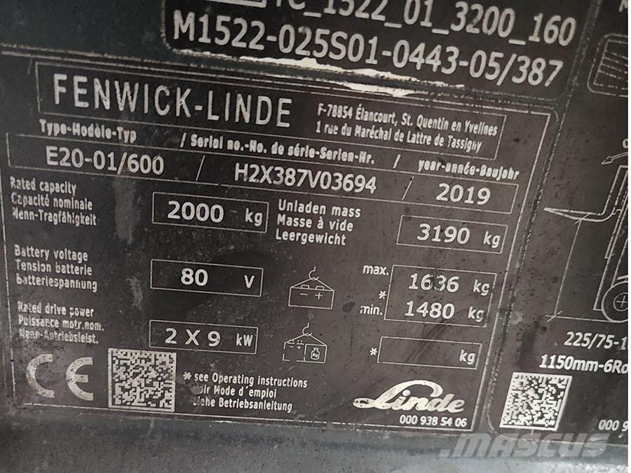 Linde E20-01/600 شاحنات ذات رافعات شوكية تعمل بالكهرباء