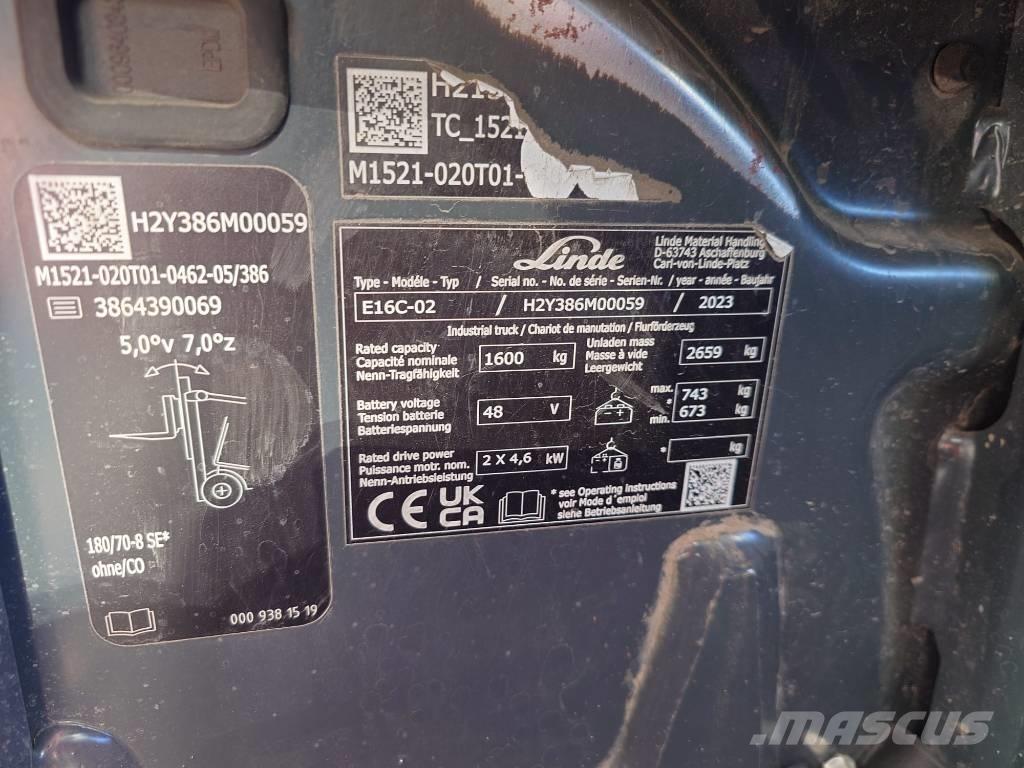 Linde E16C/386-02 شاحنات ذات رافعات شوكية تعمل بالكهرباء