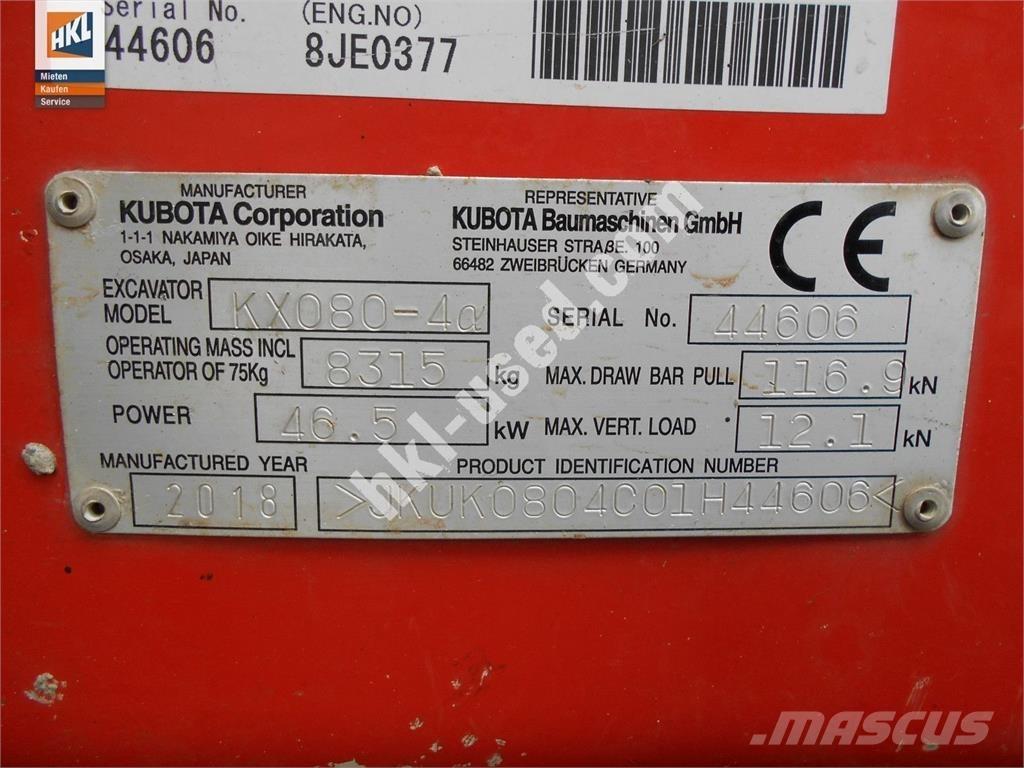 Kubota KX 080-4 حفارات صغيرة أقل من 7 طن (حفارات صغيرة)