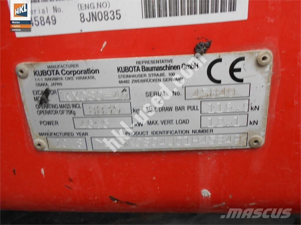 Kubota KX 080-4 حفارات صغيرة أقل من 7 طن (حفارات صغيرة)