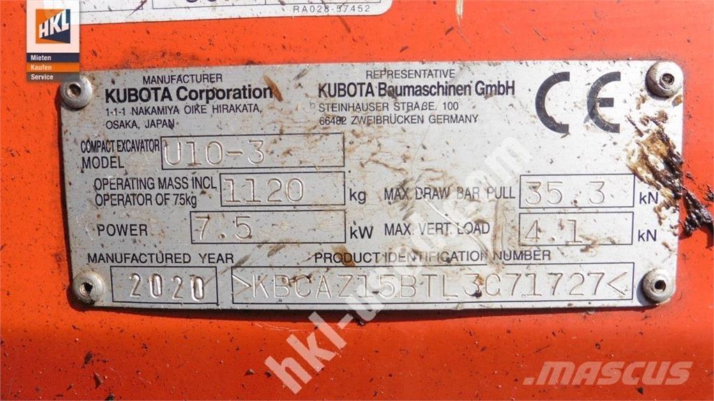 Kubota U 10-3 حفارات صغيرة أقل من 7 طن (حفارات صغيرة)