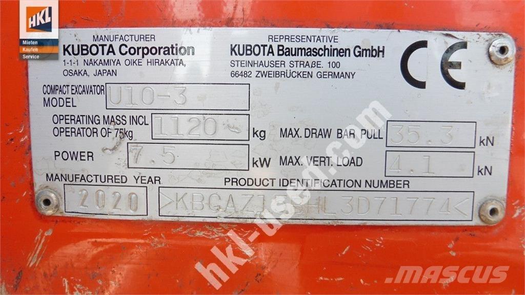 Kubota U 10-3 حفارات صغيرة أقل من 7 طن (حفارات صغيرة)