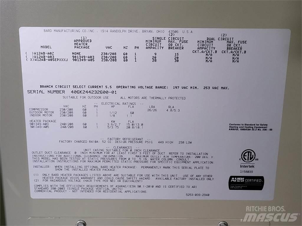  BARD W12AB-A05EPXXXJ معدات التسخين والإذابة