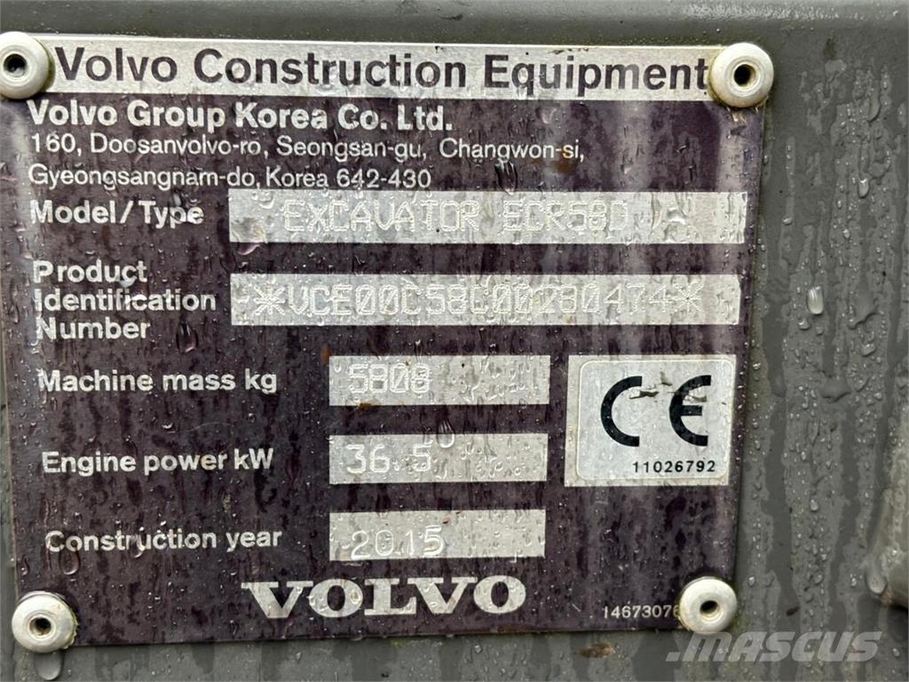 Volvo ECR 58 D حفارات صغيرة أقل من 7 طن (حفارات صغيرة)