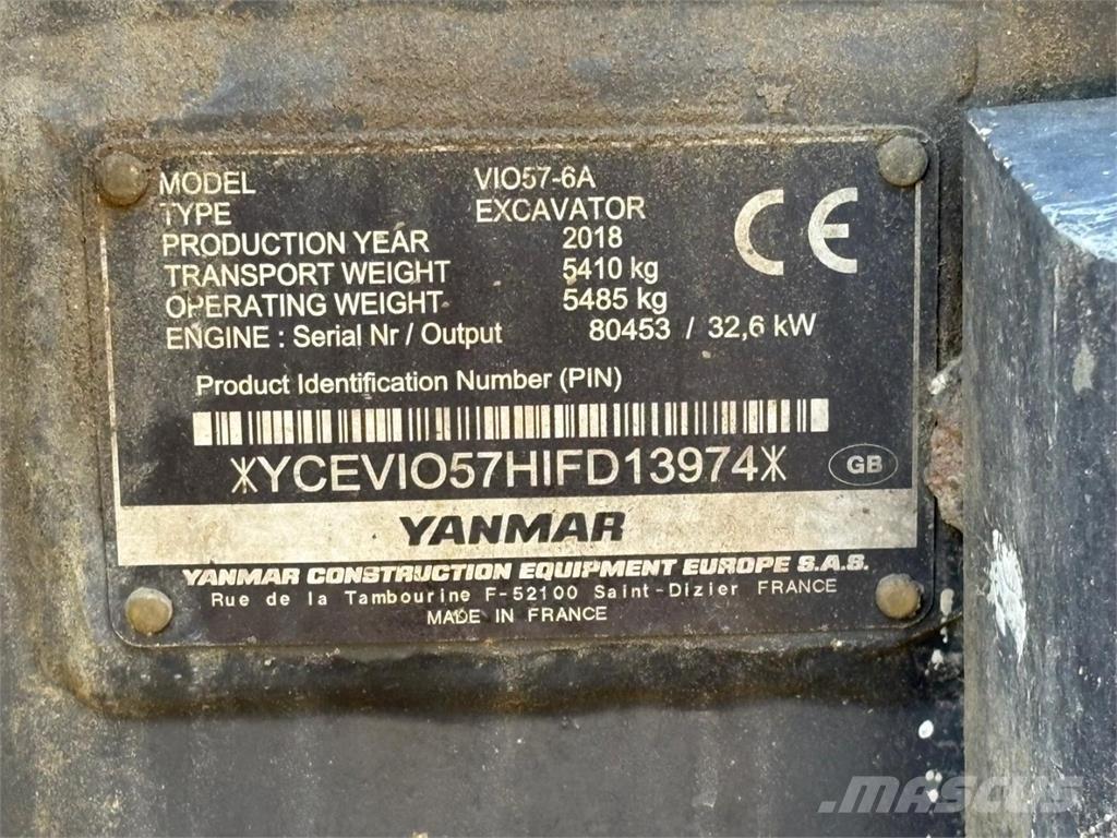Yanmar VIO 57-6A حفارات صغيرة أقل من 7 طن (حفارات صغيرة)