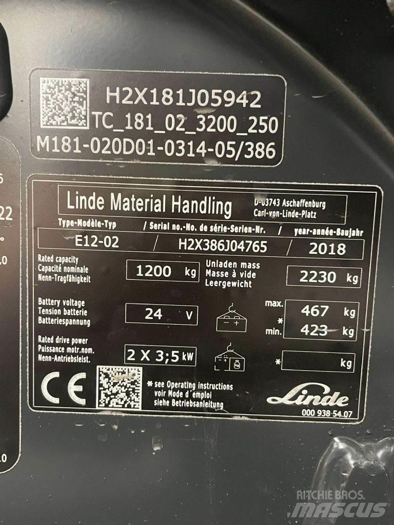 Linde E12-02-386 شاحنات ذات رافعات شوكية تعمل بالكهرباء
