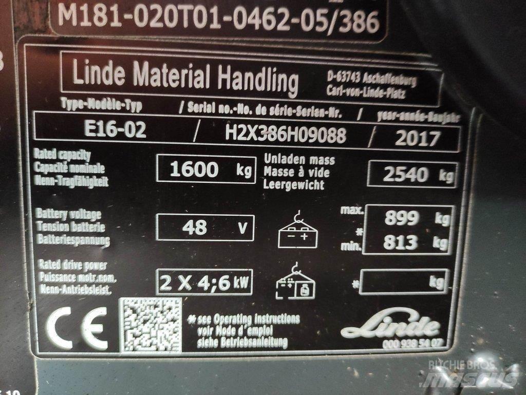 Linde E16-02-386 شاحنات ذات رافعات شوكية تعمل بالكهرباء