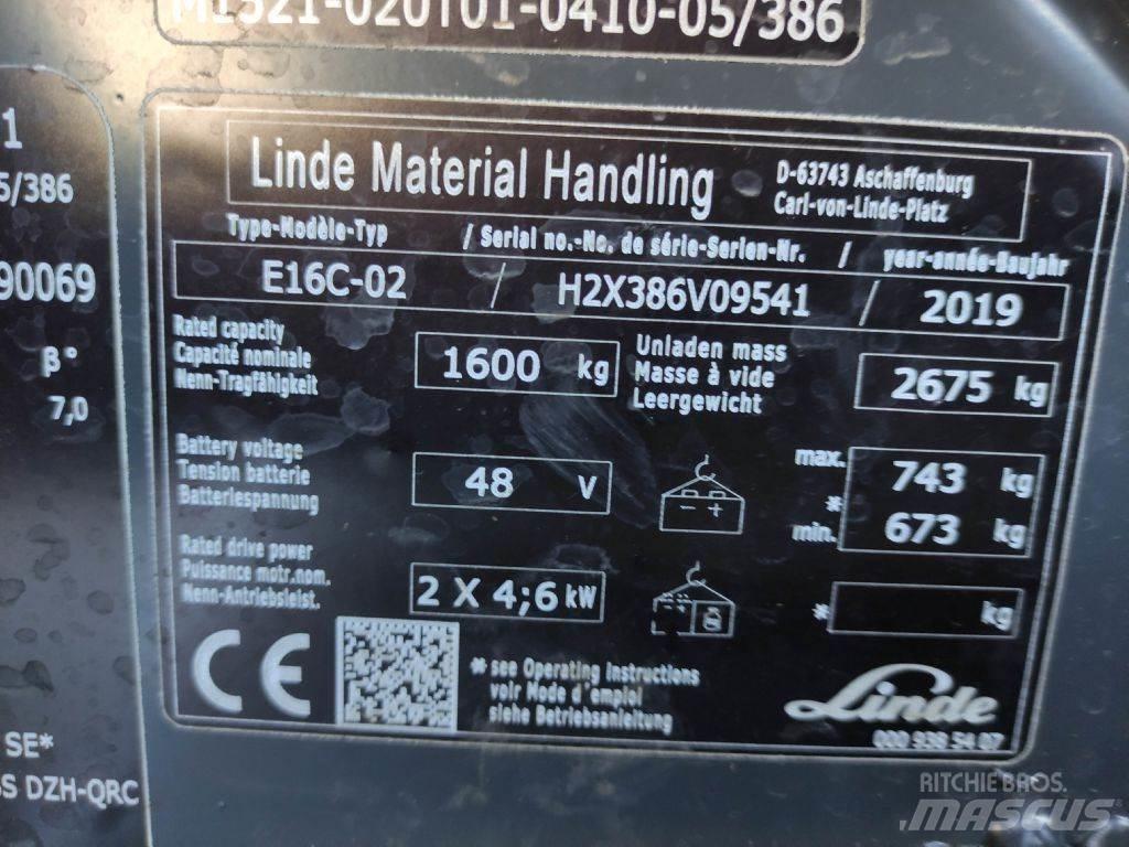 Linde E16C-02-386 EVO شاحنات ذات رافعات شوكية تعمل بالكهرباء