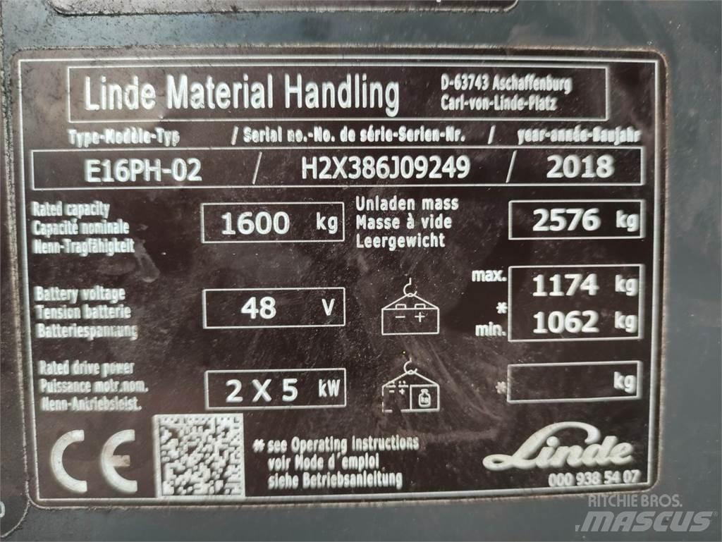 Linde E16PH-02-386-EVO شاحنات ذات رافعات شوكية تعمل بالكهرباء