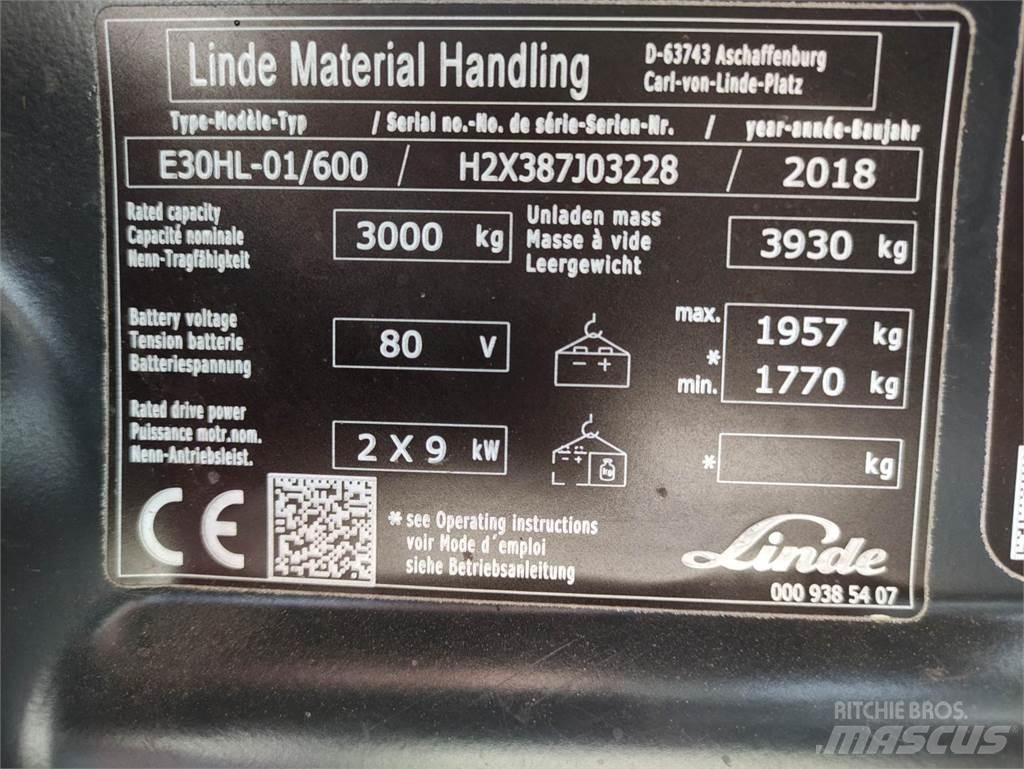 Linde E30HL-01/600-387 شاحنات ذات رافعات شوكية تعمل بالكهرباء